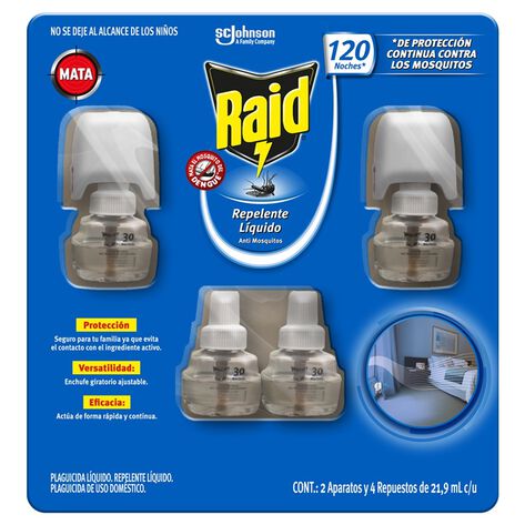 Repelente L&iacute;quido Raid 2 Aparatos + 4 Repuestos